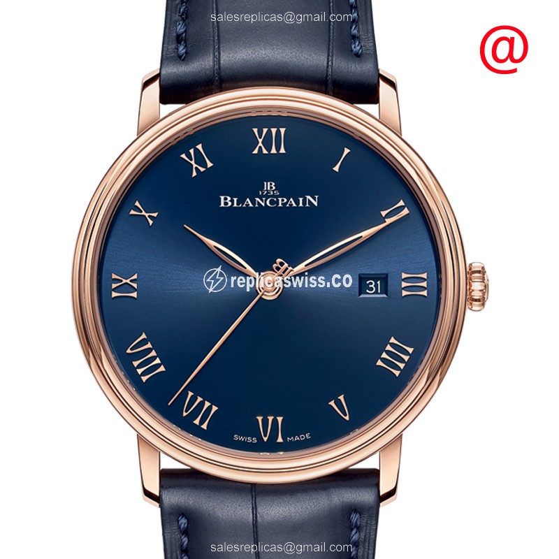 Exquisite Blancpain 6651-3640-55 Classic Replica in 18kt Rose Gold, Automatic Movement & Blue Dial