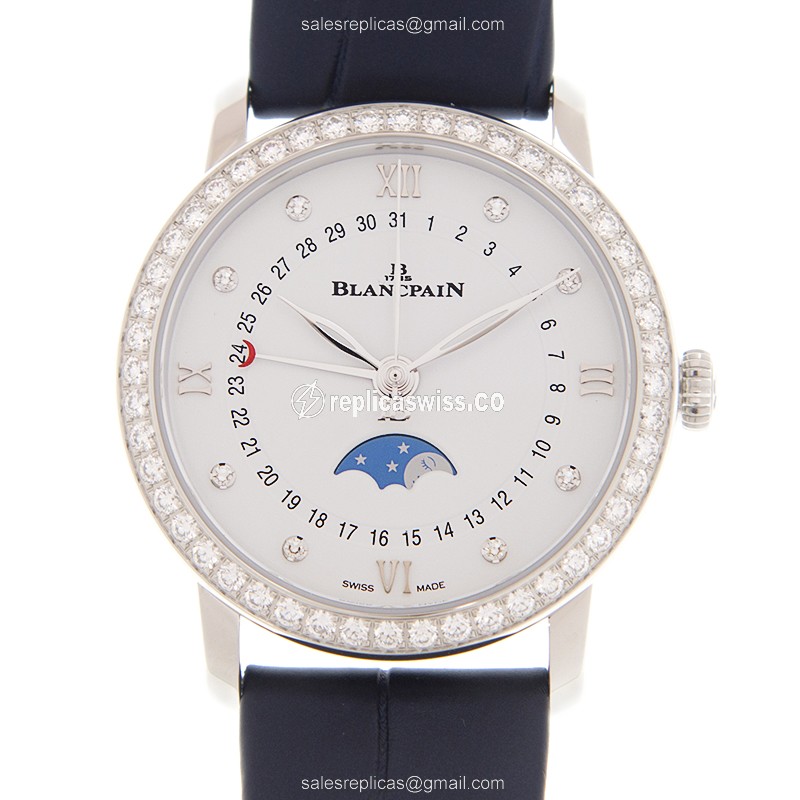 Exquisite Blancpain Classic 6126-4628-55B Replica in Stainless Steel & White Dial with Alligator