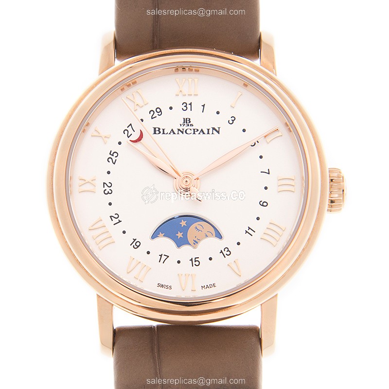 Exquisite Blancpain Classic Replica with Automatic Movement & White Dial, 18kt Rose Gold Case &