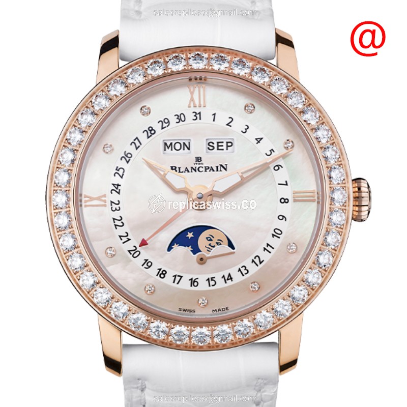 Exquisite Blancpain Ladybird Replica in 18kt Rose Gold, Automatic Movement, White Dial on