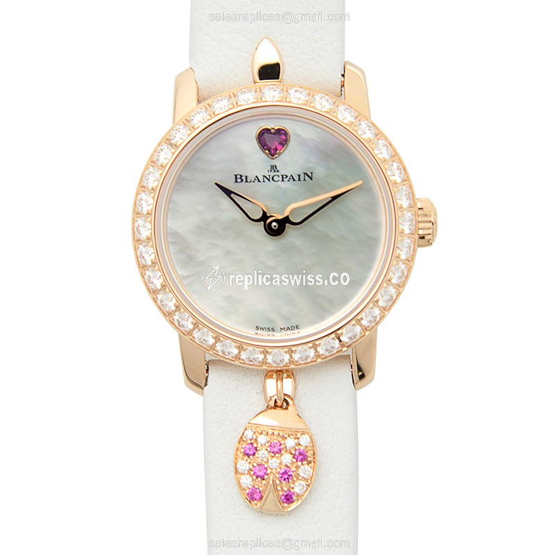 Exquisite Blancpain Ladybird Replica in 18kt Rose Gold & Diamonds, Automatic Movement, Silver Dial