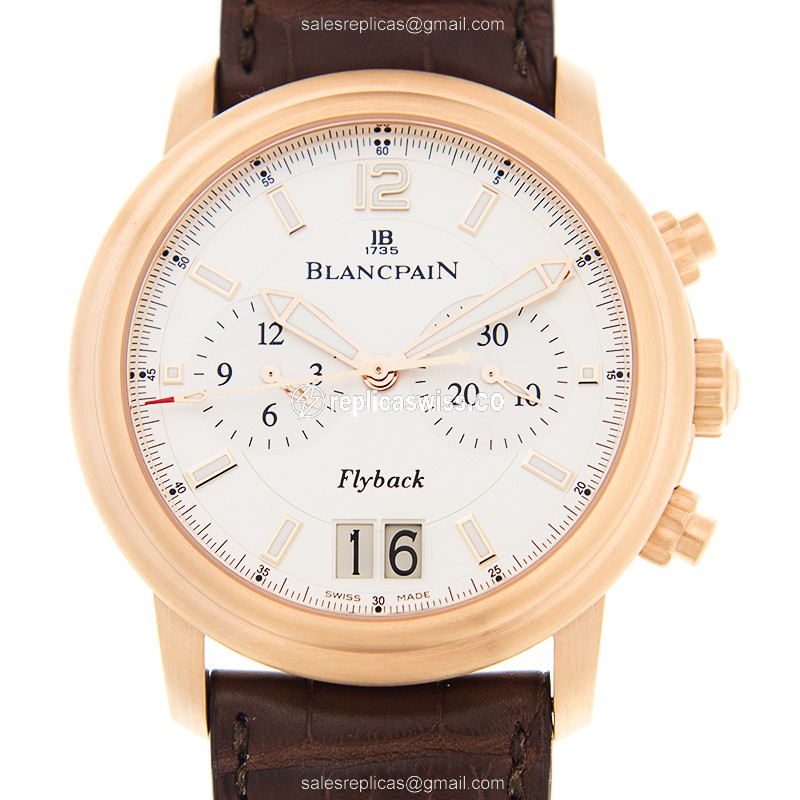 Exquisite Blancpain Leman Automatic Replica in 18kt Rose Gold, White Dial, Alligator Brown Strap