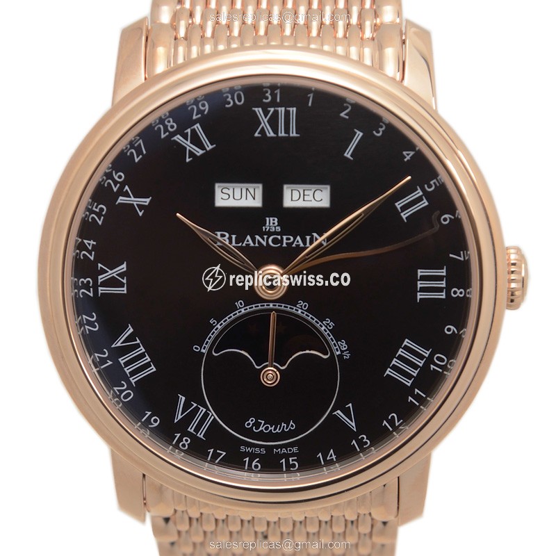 Exquisite Blancpain Villeret Replica in 18kt Gold Case, Automatic Movement & Black Dial Watch