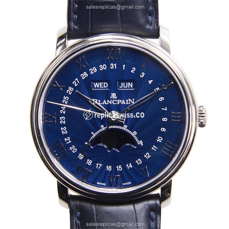Exquisite Blancpain Villeret Replica in 18kt Gold Case & Blue Dial, Automatic Movement Watch