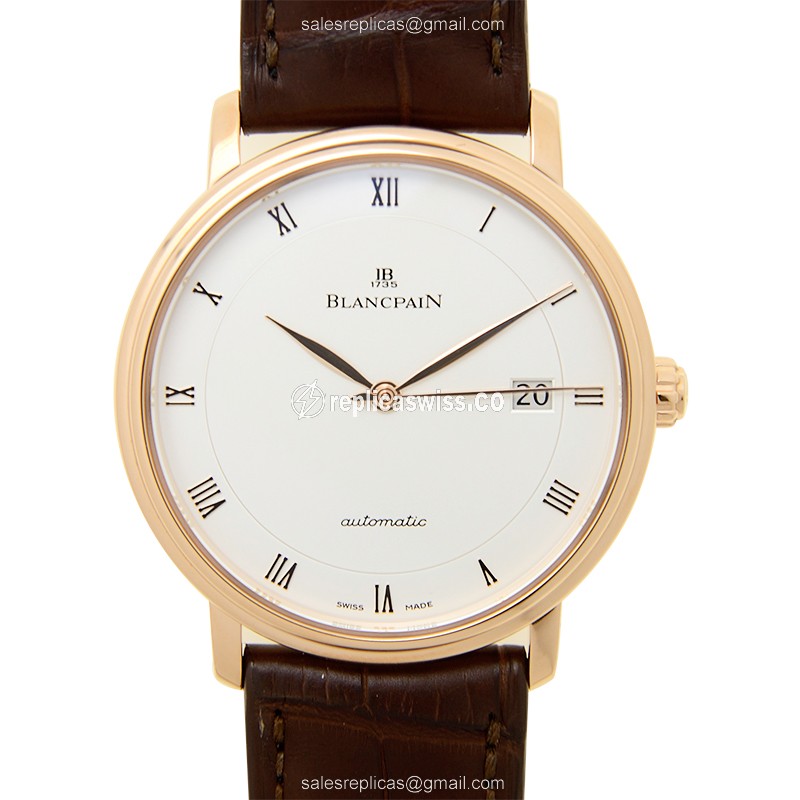 Exquisite Blancpain Villeret Replica in 18kt Rose Gold, Automatic Movement & White Dial Watch