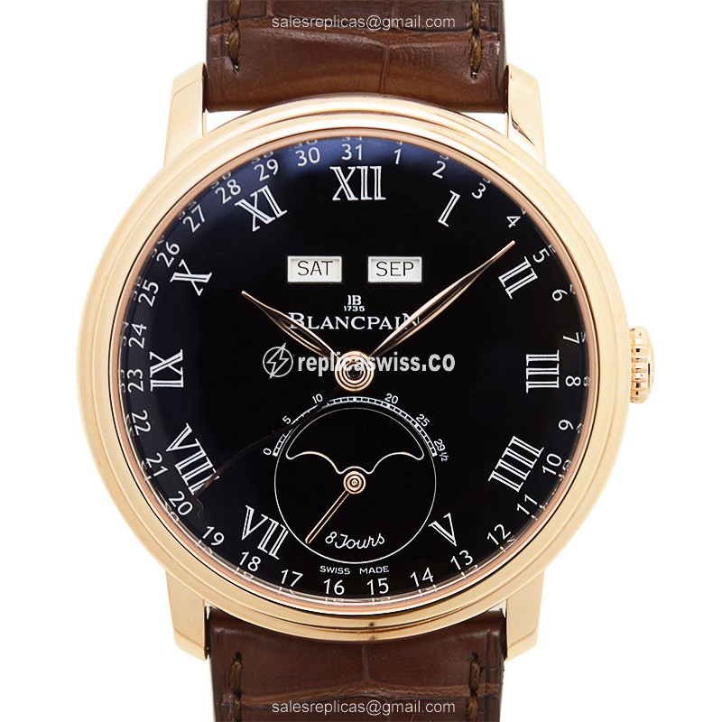 Exquisite Blancpain Villeret Replica in 18kt Rose Gold with Automatic Movement Black Dial Watch