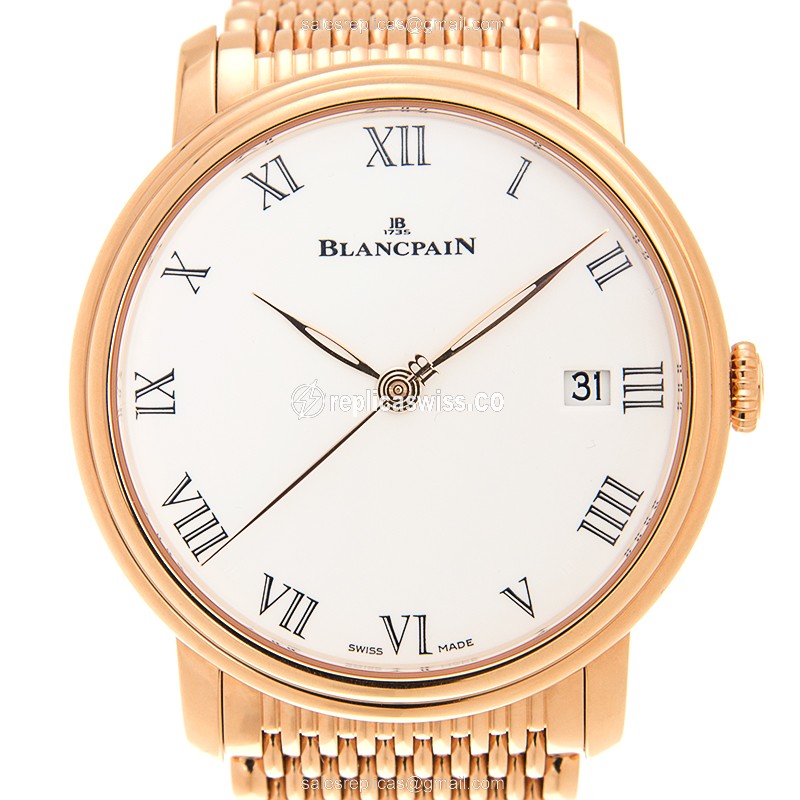 Exquisite Blancpain Villeret Replica in 18kt Rose Gold with Automatic Movement White Dial Watch