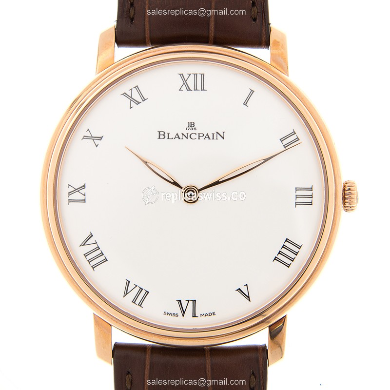 Exquisite Blancpain Villeret Replica, Manual Wind, 18kt White Gold Case, Brown Alligator Strap Watch