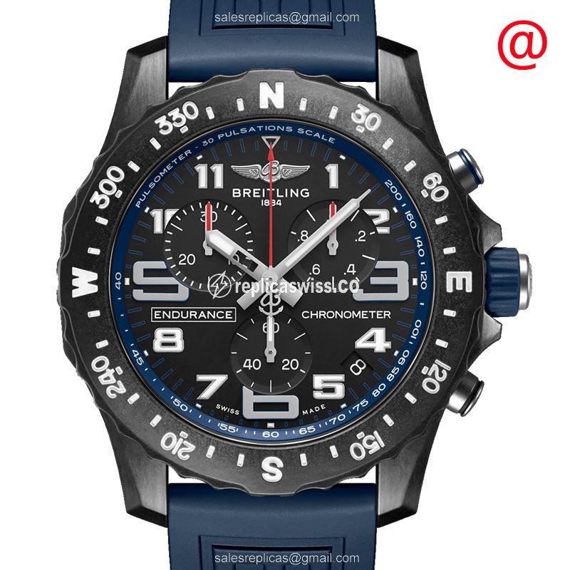 Exquisite Breitling Endurance Pro Carbon Fiber Replica, Black Dial, Rubber Blue Strap Watch