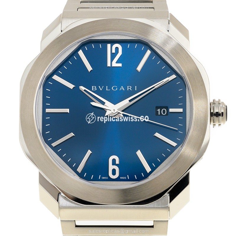 Exquisite Bulgari 102856 OCTO ROMA Replica in Stainless Steel & Blue Dial | Automatic Movement Watch