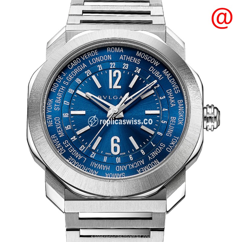 Exquisite Bulgari 103481 OCTO ROMA Replica Watch, Automatic Movement, Steel Case, Blue Dial