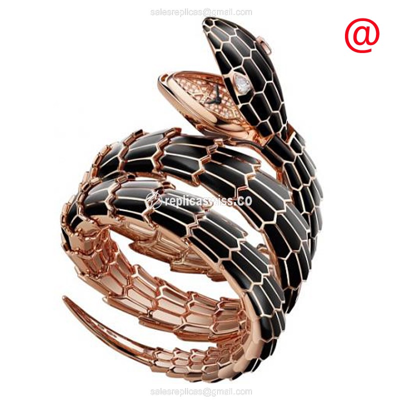 Exquisite Bulgari Serpenti Secret Replica Watch, Gold Case, Black Bangle Strap
