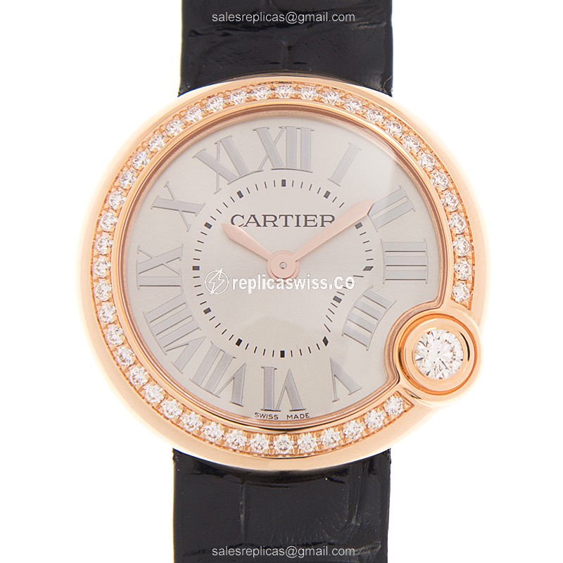 Exquisite Cartier Ballon Blanc De Cartier Replica in 18kt Rose Gold, Quartz Movement & Silver Dial