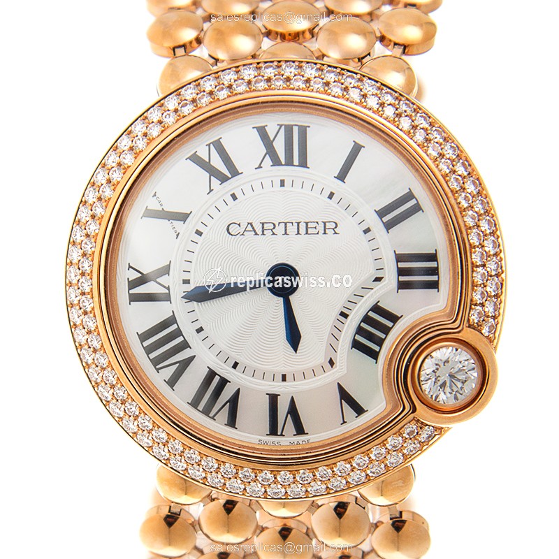 Exquisite Cartier Ballon Bleu Quartz Replica in White Dial & 18kt Gold, Sapphire Crystal Watch