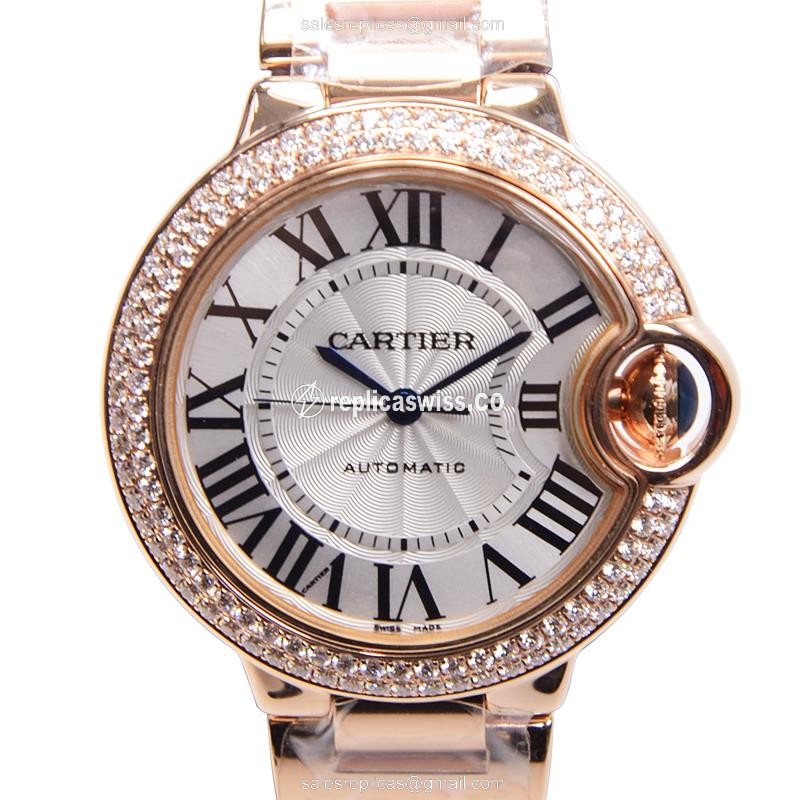 Exquisite Cartier Ballon Bleu Replica in White Dial, 18kt Gold Case & Strap Watch