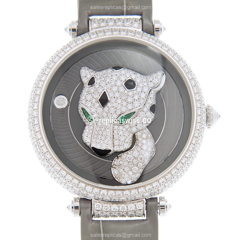 Exquisite Cartier Bestiaire Replica in 18kt White Gold with Diamond Bezel Automatic Movement