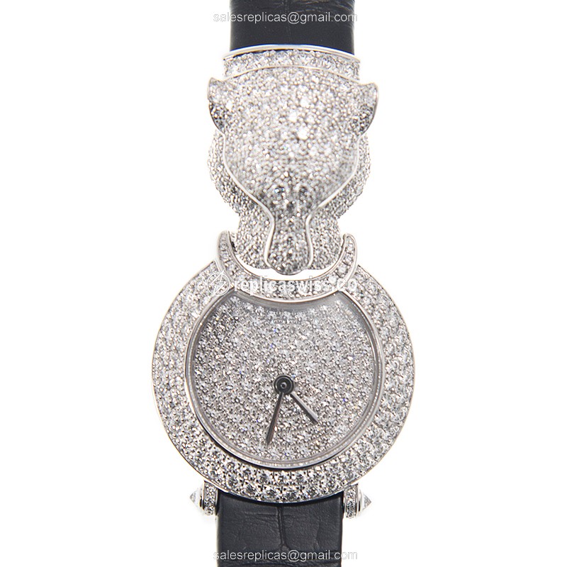 Exquisite Cartier HPI00767 Bestiaire Quartz Replica, 18kt White Gold Case, Silver Dial Watch