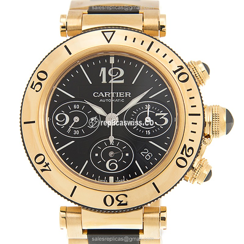 Exquisite Cartier Pasha De Cartier Replica in 18kt Gold Case, Automatic Movement, Black Dial Watch