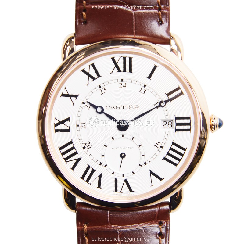 Exquisite Cartier RONDE LOUIS CARTIER Replica, Automatic Movement, White Dial & 18kt Gold Case Watch