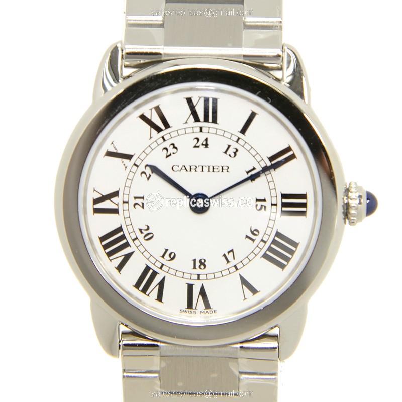Exquisite Cartier RONDE SOLO DE CARTIER Quartz Replica in Stainless Steel & White Dial Watch