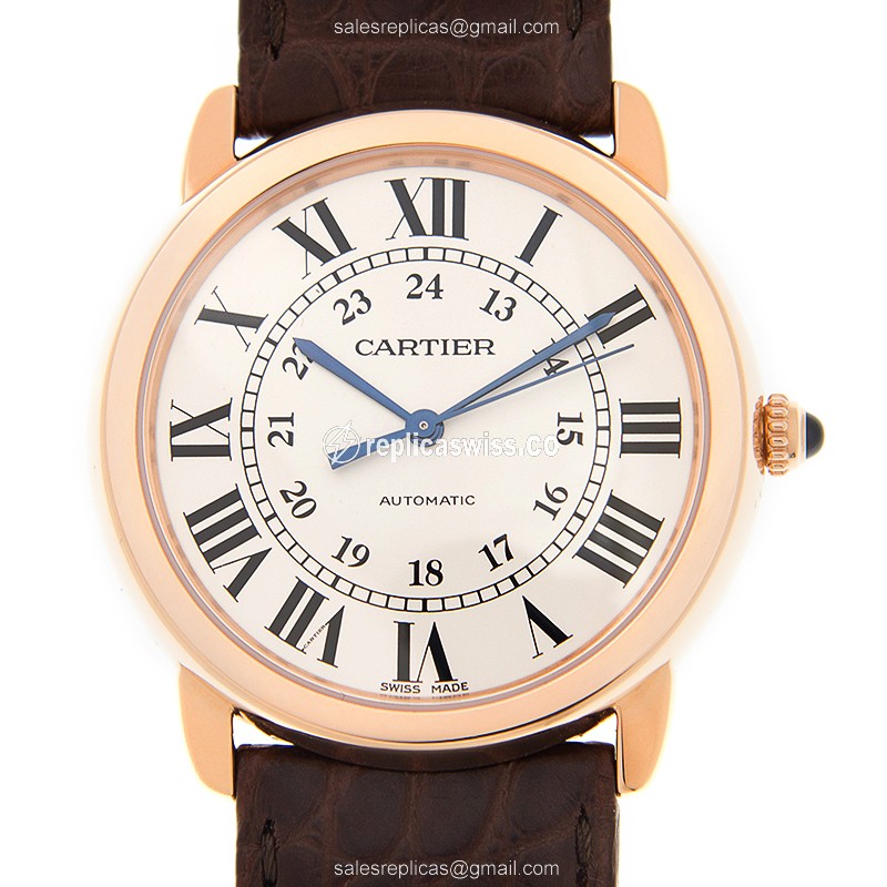 Exquisite Cartier Rotonde De Cartier Replica, Automatic Movement, 18kt Rose Gold Case, White Dial
