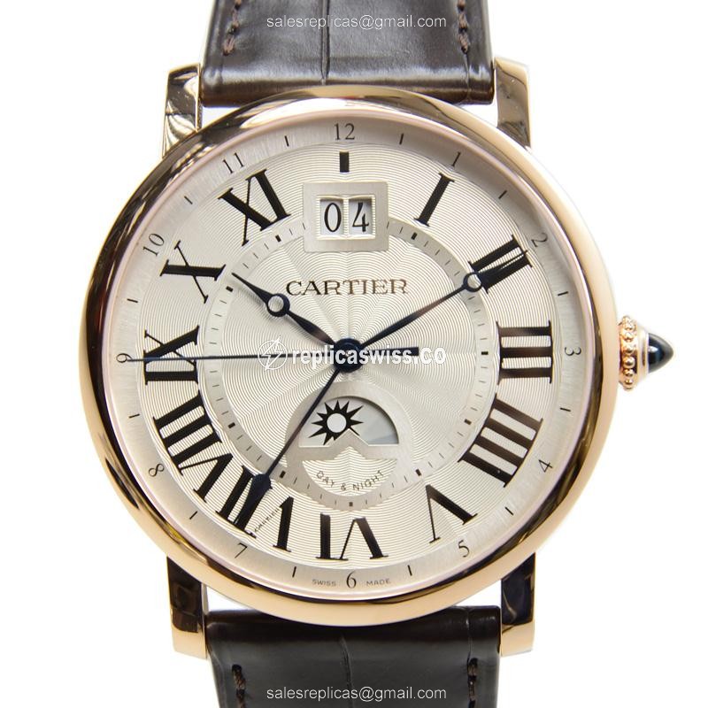 Exquisite Cartier Rotonde De Cartier Replica in 18kt Yellow Gold, Automatic Movement, White Dial