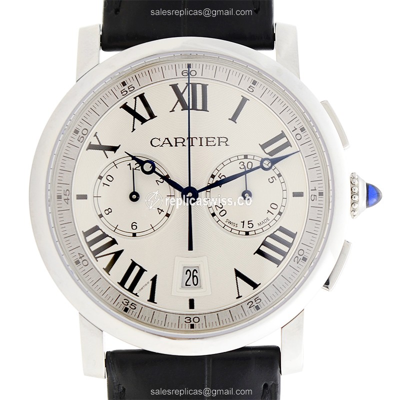 Exquisite Cartier Rotonde De Cartier Replica in White Dial Steel Case with Automatic Movement