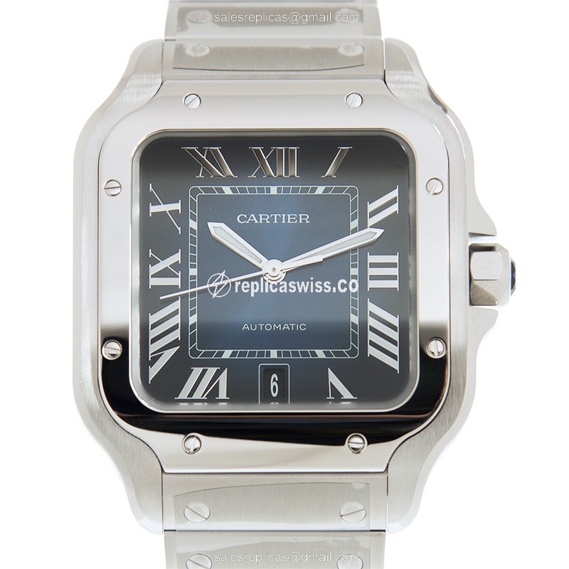 Exquisite Cartier Santos De Cartier Replica in Blue Dial, Automatic Movement, Steel Case Watch