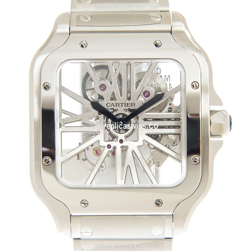 Exquisite Cartier Santos WHSA0015 Replica with Manual Wind Movement Silver Steel Strap Watch