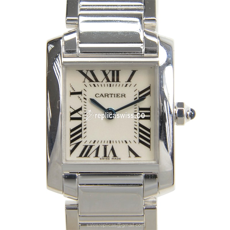 Exquisite Cartier Tank Replica in 18kt White Gold, White Dial, Silver Clasp & Gold Strap Watch