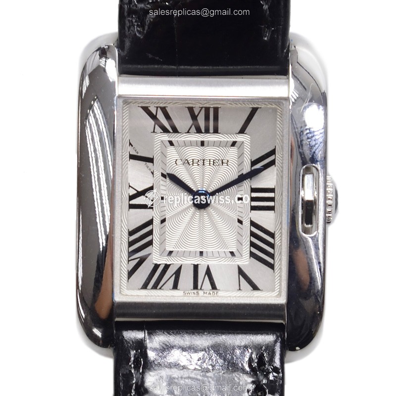Exquisite Cartier TANK Replica in 18kt White Gold with White Dial & Alligator Strap Watch