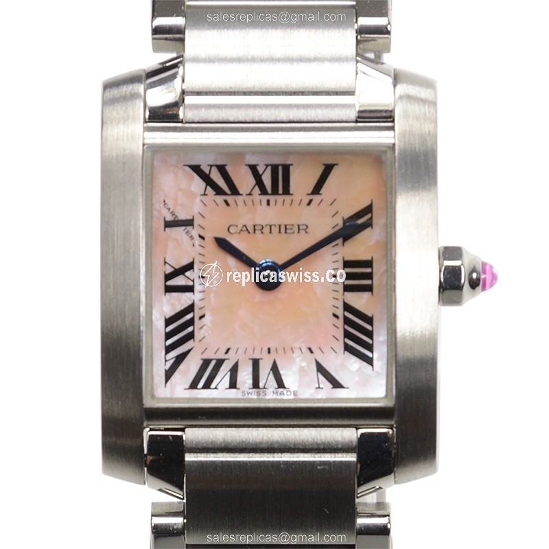 Exquisite Cartier Tank Replica in Pink Dial, Stainless Steel Case & Quartz Movement Watch