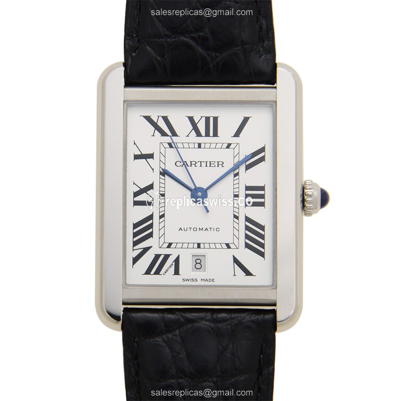 Exquisite Cartier TANK Replica with Automatic Movement Polished Steel Case, White Dial and