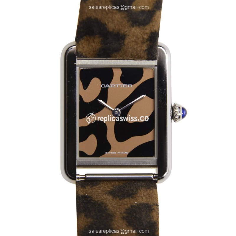 Exquisite Cartier Tank W5200015 Replica in Stainless Steel with Silver Dial & Genuine Leather Strap