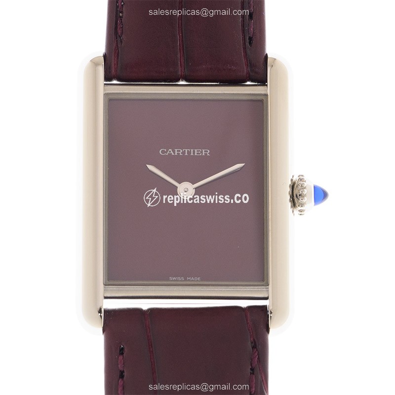 Exquisite Cartier Tank WSTA0054 Replica, Red Dial, Automatic Movement, Alligator Red Strap Watch