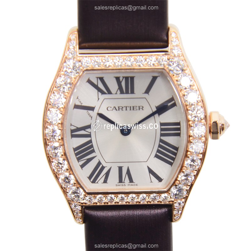 Exquisite Cartier Tortue Replica in White Dial 18kt Rose Gold, Manual Wind Movement Satin