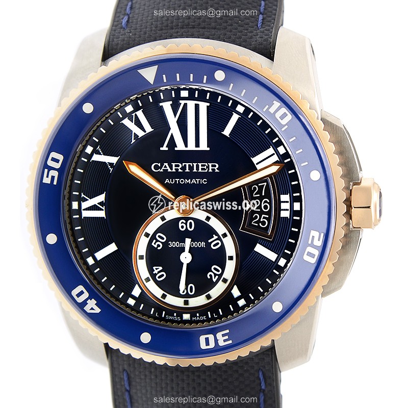 Exquisite Cartier W2CA0008 Calibre De Cartier Automatic 18kt Rose Gold Replica, Blue Dial, Sapphire