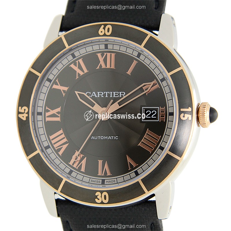 Exquisite Cartier W2RN0005 Rotonde Replica, Automatic, Black Dial & Leather Strap Watch