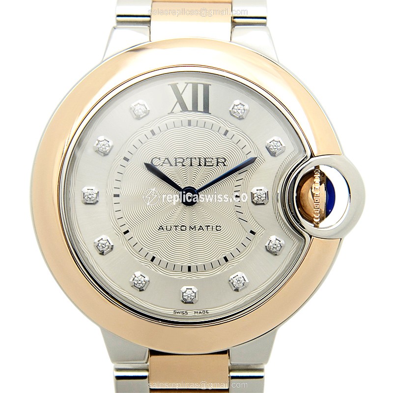 Exquisite Cartier W3BB0006 BALLON BLEU Automatic 18kt Rose Gold &amp; Steel Replica, Silver Dial