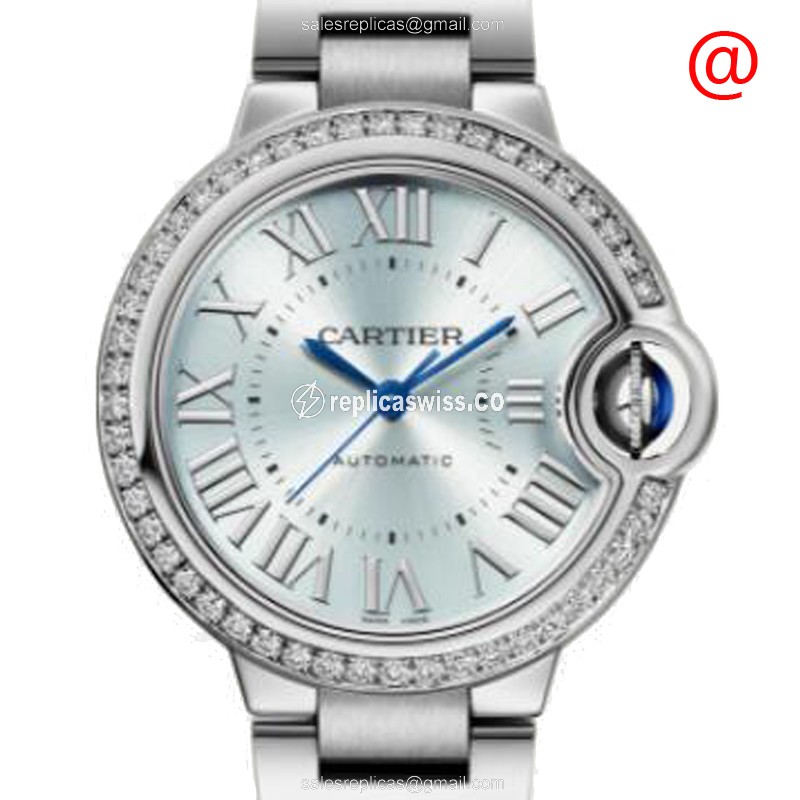 Exquisite Cartier W4BB0028 Ballon Bleu Replica in Stainless Steel with Blue Dial & Diamond Accents