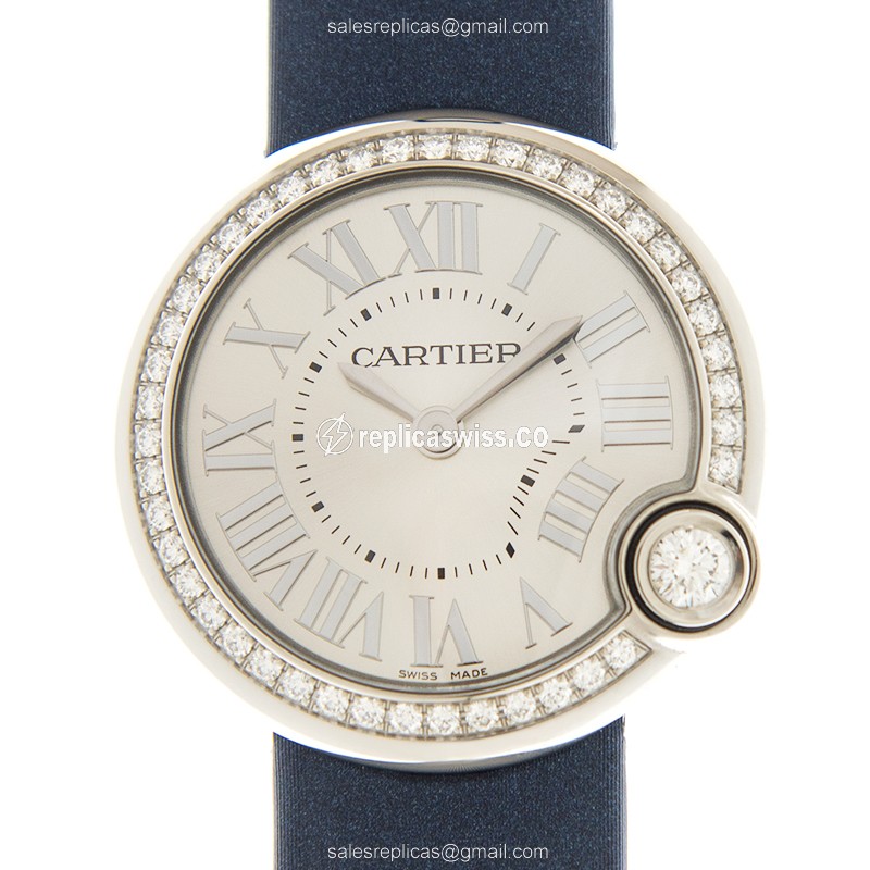 Exquisite Cartier W4BL0003 Ballon Blanc Quartz Replica with Silver Dial & Diamond Bezels Watch