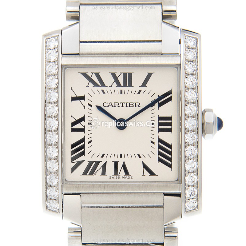 Exquisite Cartier W4TA0009 Tank Quartz Replica in Stainless Steel with White Dial & Silver Steel