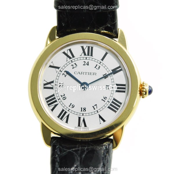 Exquisite Cartier W6700355 RONDE SOLO Replica with White Dial & 18kt Gold Case Watch