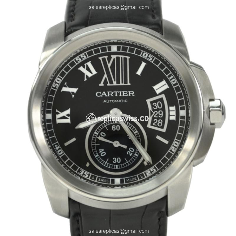Exquisite Cartier W7100014 Replica Automatic Watch with Black Dial Steel Case