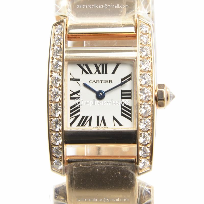 Exquisite Cartier WE70028H TANK Replica in White Dial & 18kt Gold Case, Precision Quartz Movement