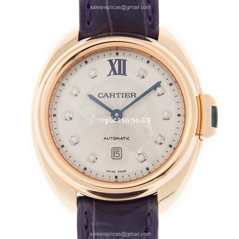 Exquisite Cartier WJCL0031 Cle De Cartier Replica Watch, Automatic Movement, White Dial, 18kt Rose