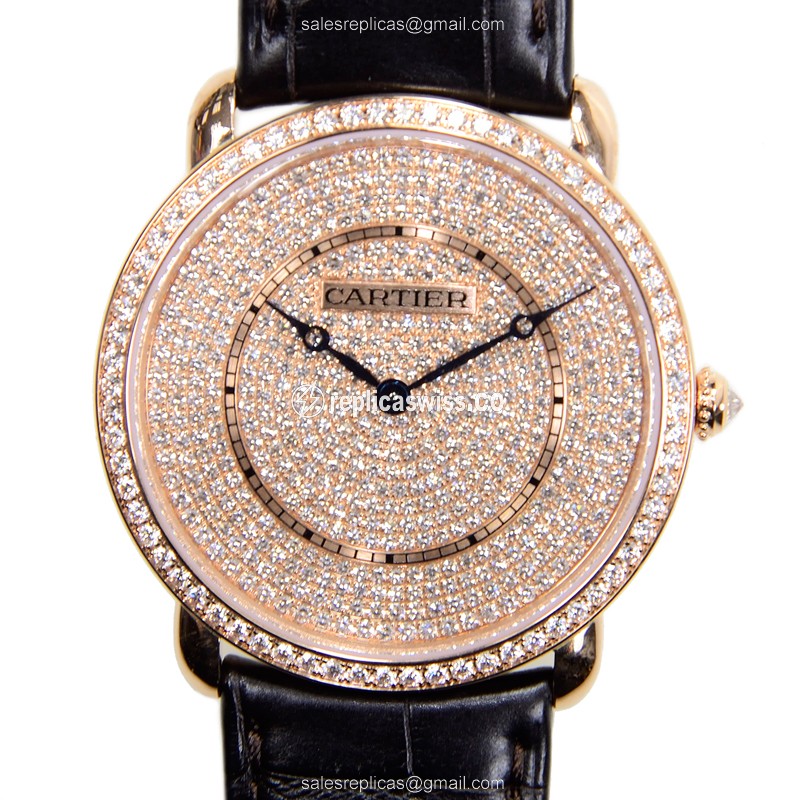 Exquisite Cartier WR007008 RONDE LOUIS CARTIER Replica with 18kt Gold Dial & Sapphire Crystal Watch