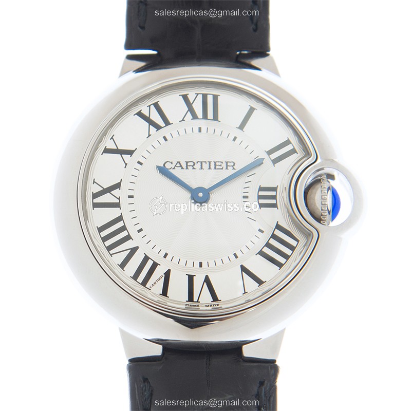 Exquisite Cartier WSBB0034 BALLON BLEU Quartz Replica with Silver Dial Black Alligator Strap