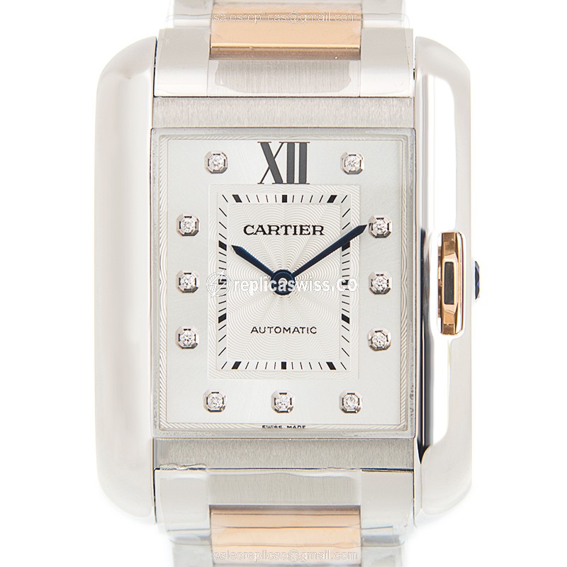 Exquisite Cartier WT100034 TANK Replica Watch in Silver Dial, Automatic Movement & 18kt Gold Steel