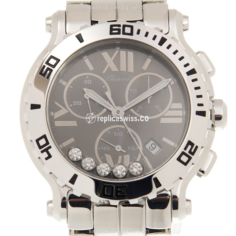 Exquisite Chopard Happy Sport Quartz Replica with Black Dial & Steel Case Watch